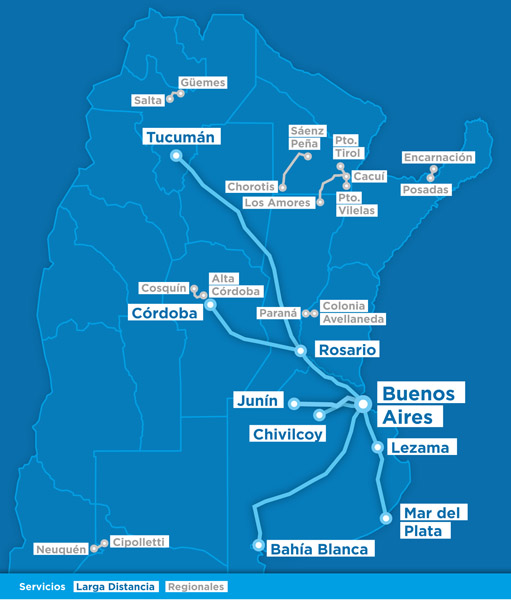 Das Streckennetz der Züge in Argentinien