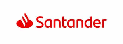 Das Logo der Bank Santander mit der guten Kreditkarte zum Abheben von Geld im Ausland.